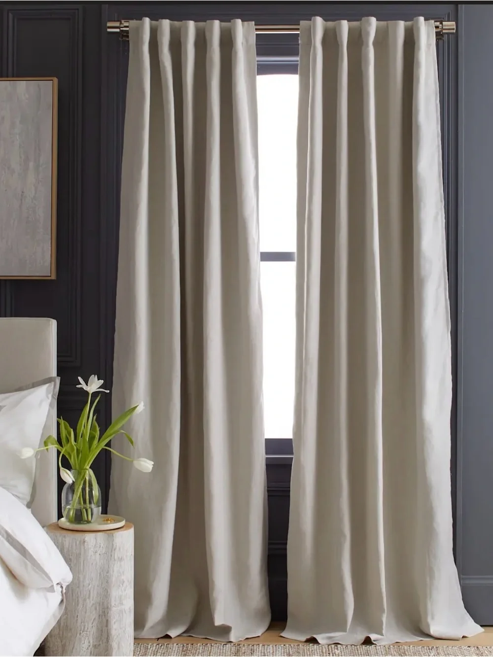 48” x 96” European Linen Room Darkening Curtain - Single Panel in CREAM